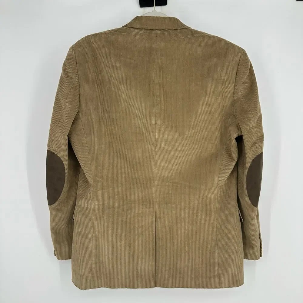 CHAPS Men’s 38R Corduroy Blazer Tan Brown Elbow Patches Professor Sport Coat